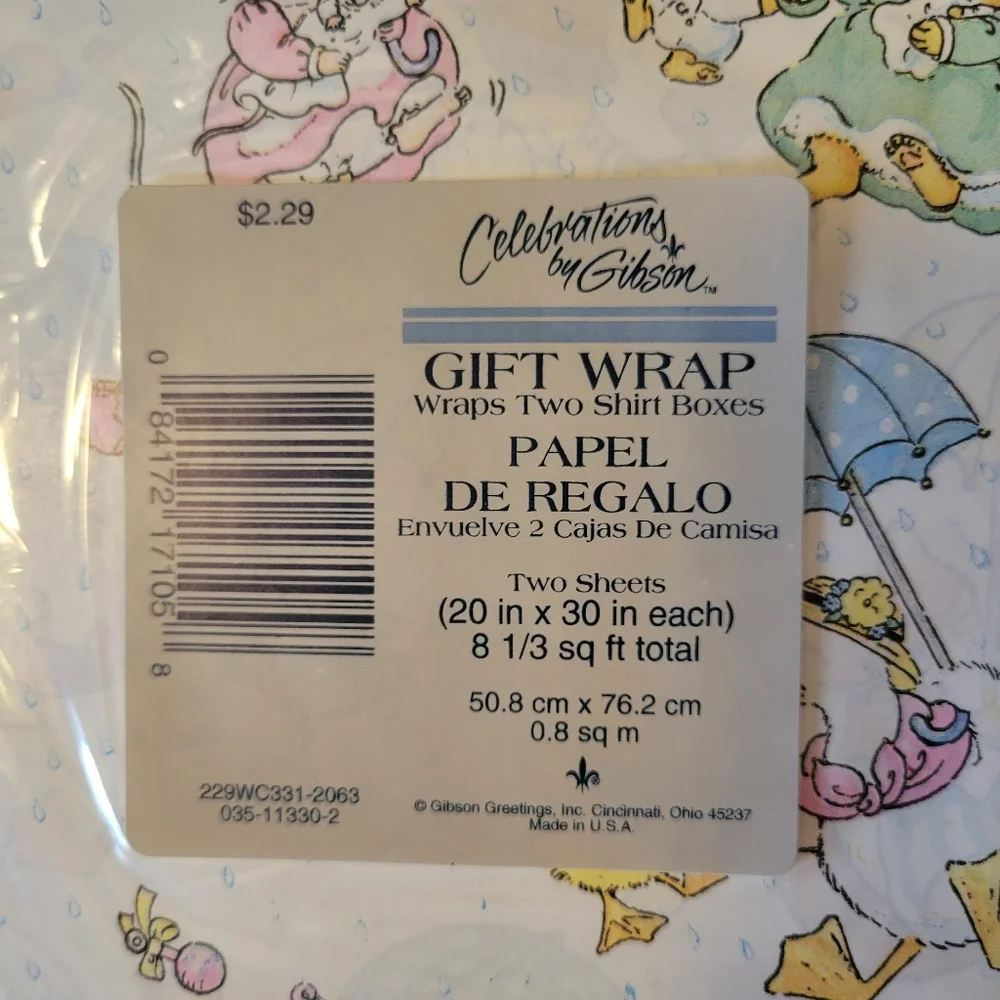 NOS ~ Celebrations by Gibson Baby Shower Gift Wrap ~ Woodland Animals ~ FINAL!